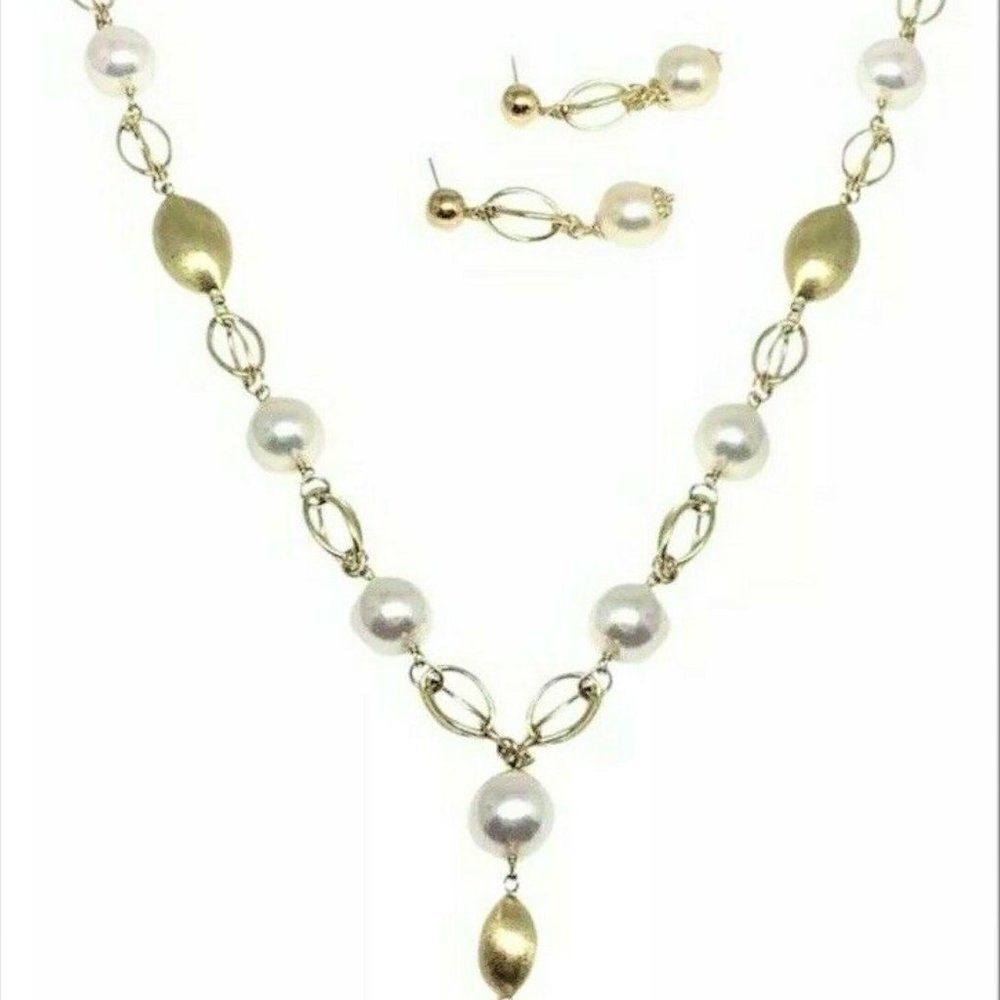 Akoya Pearl Necklace Earrings Set 9.8 mm 25.5" 14k Gold Certified $9,500 715357